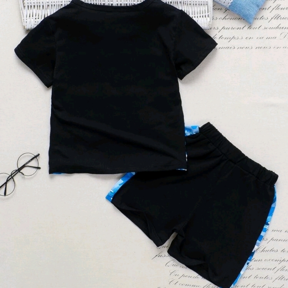 Toddler boy color block camo print tee